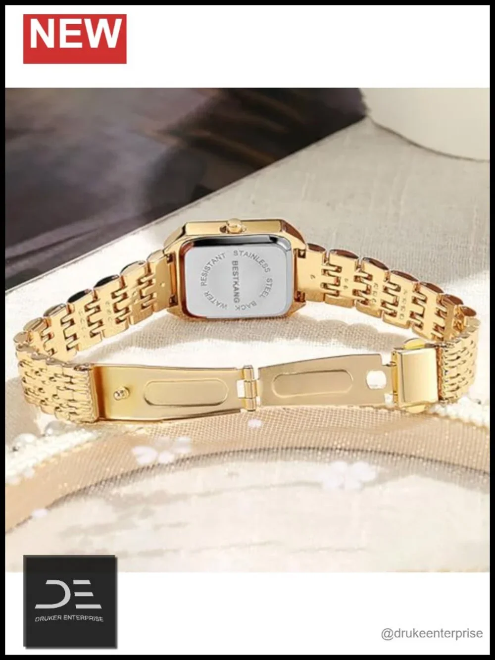 Vintage Rectangle Gold Women's Wrist Watch with Steel Band Quartz Casual Fashion